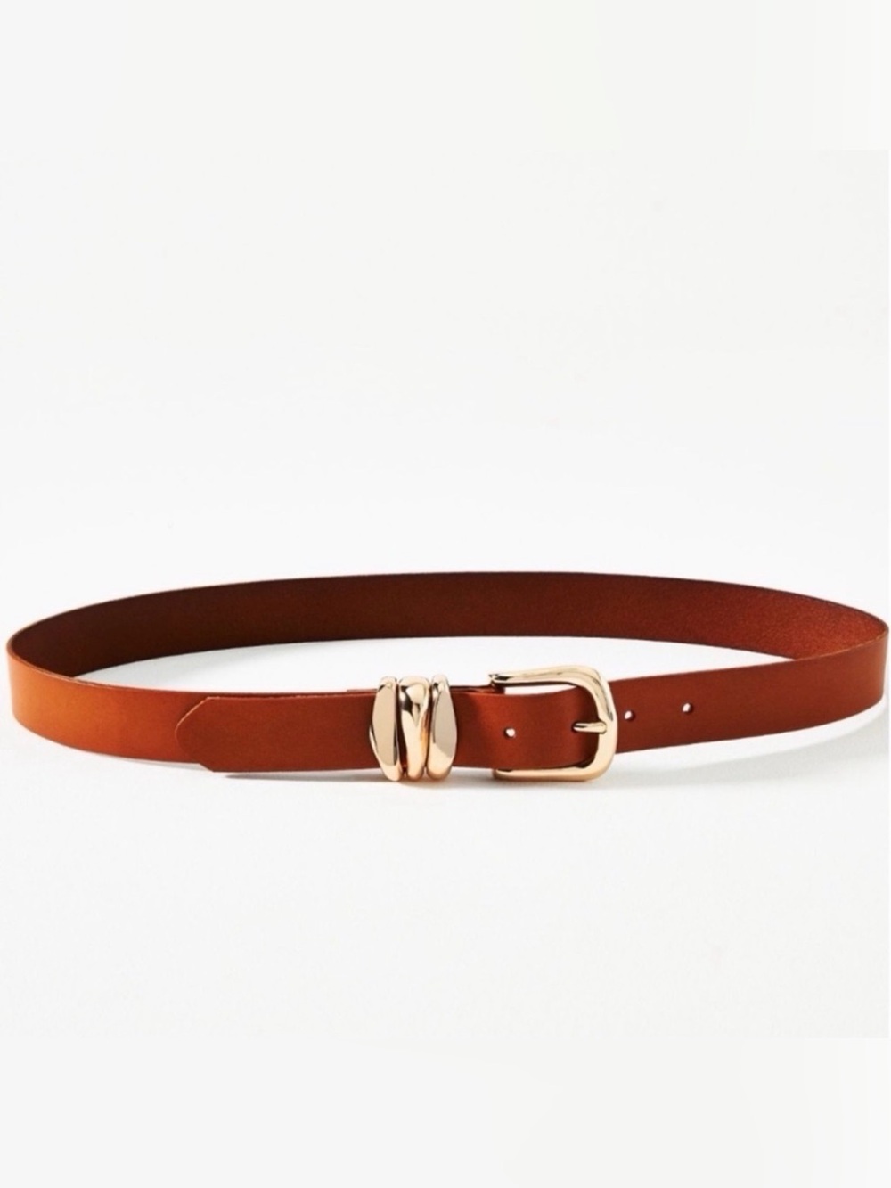 Anthropologie Structured Keeper Belt Warm Brown Gold Buckle Classic Waist Belt